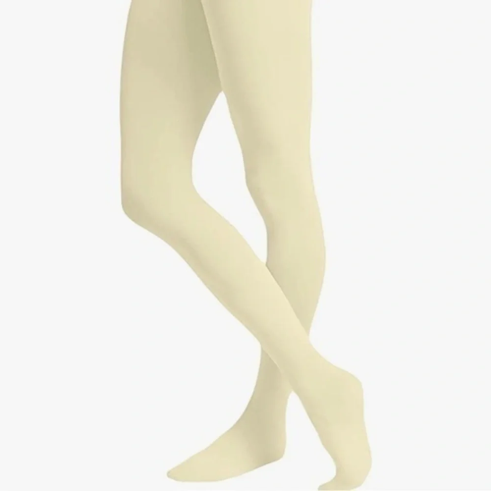 EMEM Apparel Women's Solid Colored Opaque Microfiber Footed Tights ivory white